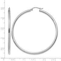 14K White Gold 2.5x 55mm Polished Lightweight Tube Hoop Earrings view 4