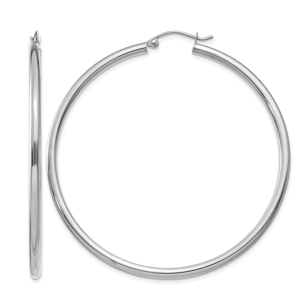 14K White Gold Polished 2.5mm Lightweight Tube Hoop Earrings (T843L)