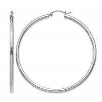 14K White Gold 2.5x 55mm Polished Lightweight Tube Hoop Earrings view 1