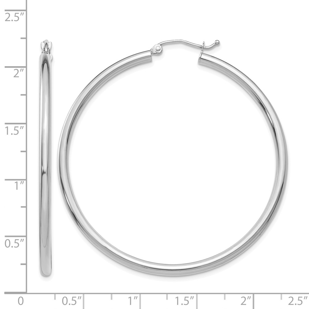 14K White Gold Polished 2.5mm Tube Hoop Earrings (T844)