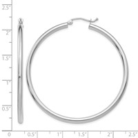 14K White Gold 2.5x 50mm Polished Round Tube Hoop Earrings view 4