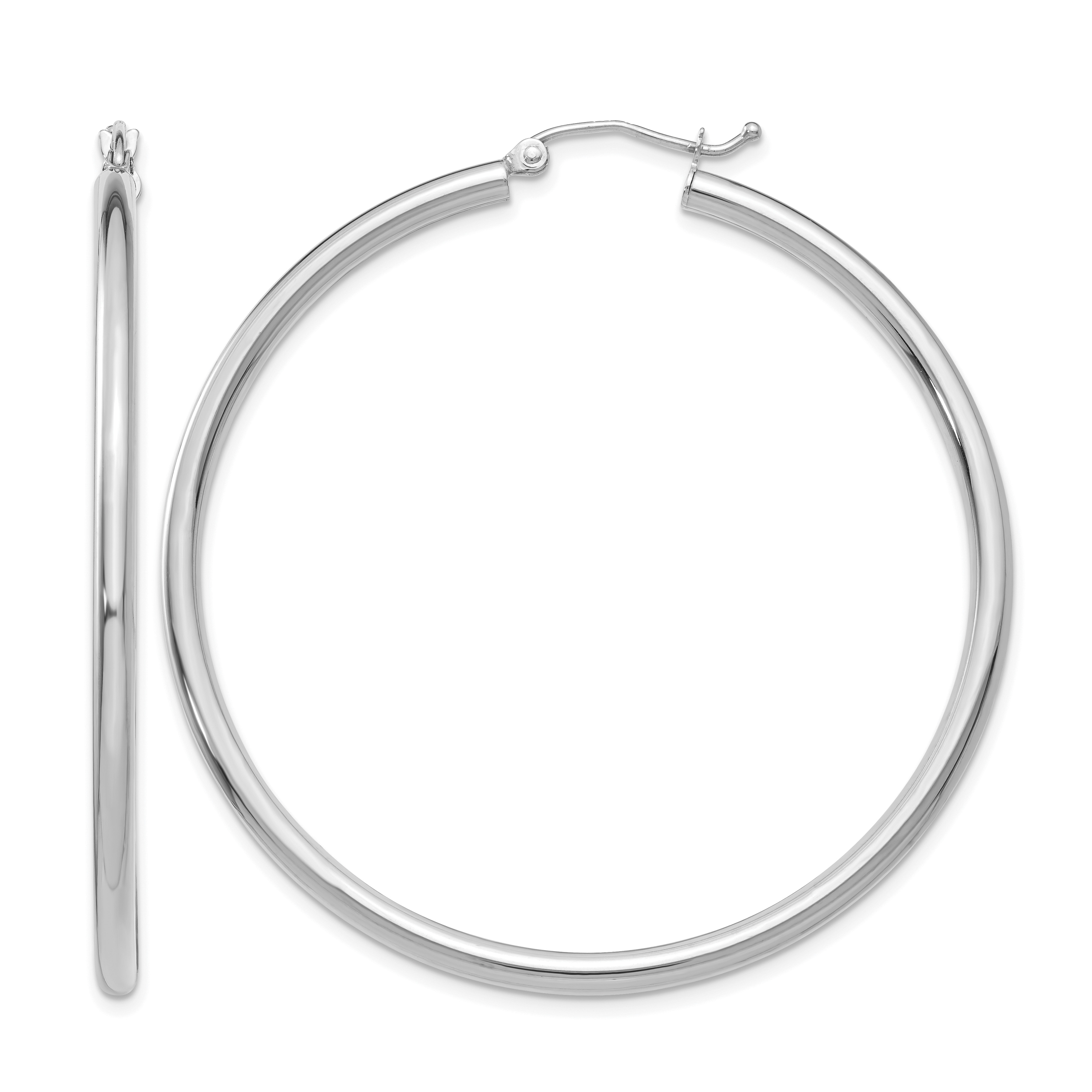 14K White Gold Polished 2.5mm Tube Hoop Earrings (T844)