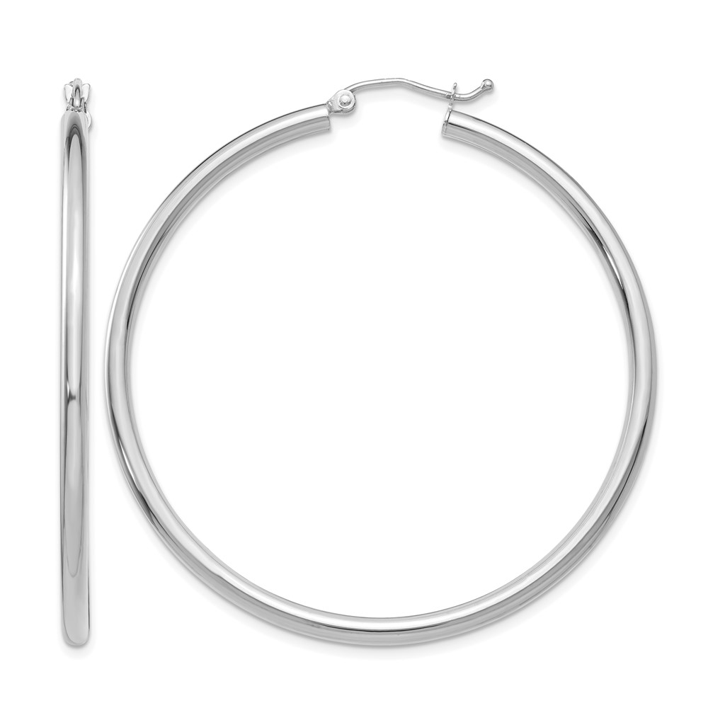 14K White Gold Polished 2.5mm Tube Hoop Earrings (T844)