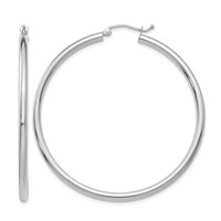 14K White Gold 2.5x 50mm Polished Round Tube Hoop Earrings view 1