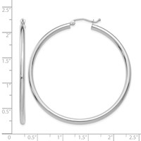 14K White Gold 2.5x 50mm Polished Lightweight Tube Hoop Earrings view 4