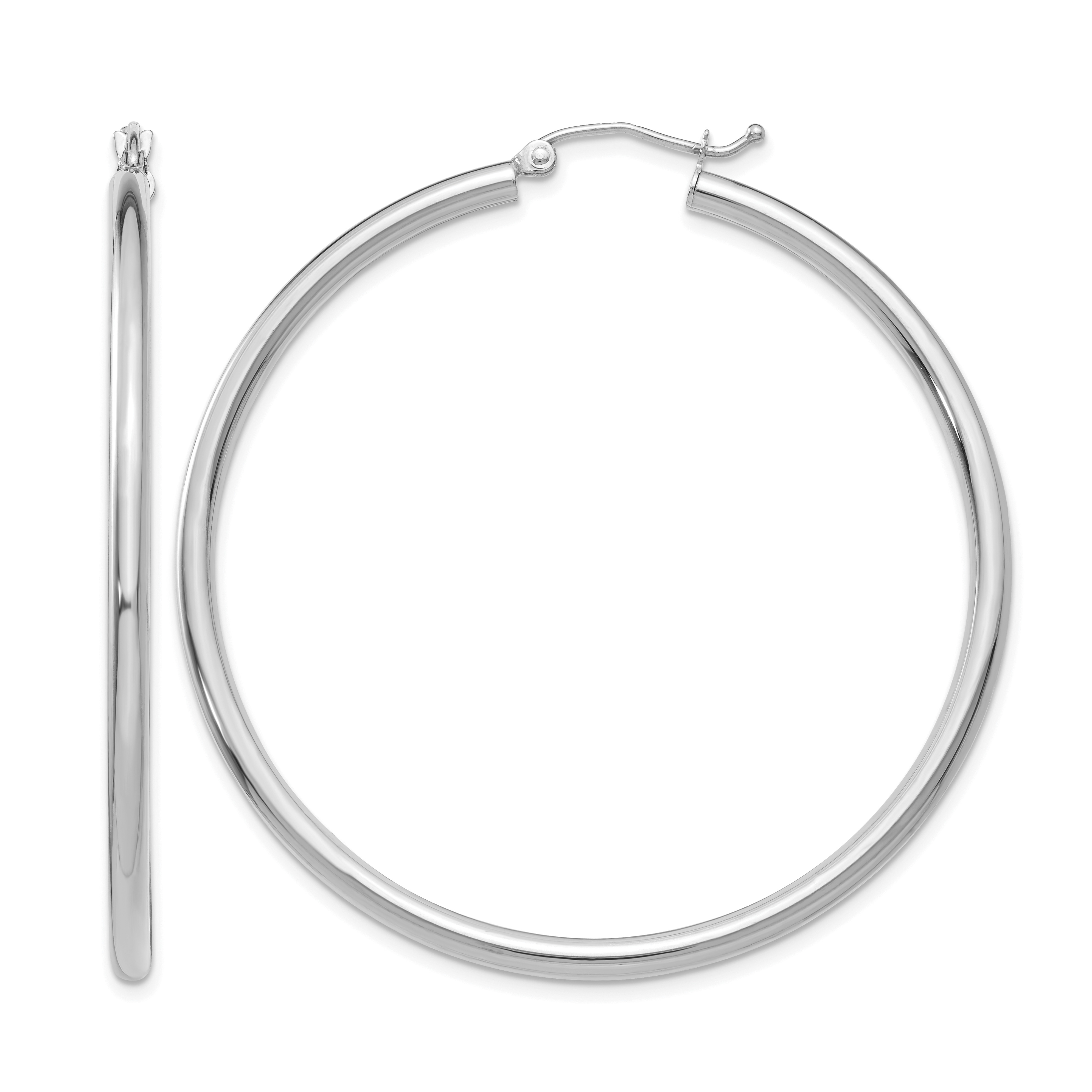 14K White Gold Polished 2.5mm Lightweight Tube Hoop Earrings (T844L)