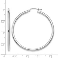 14K White Gold 2.5x 45mm Polished Round Tube Hoop Earrings view 4