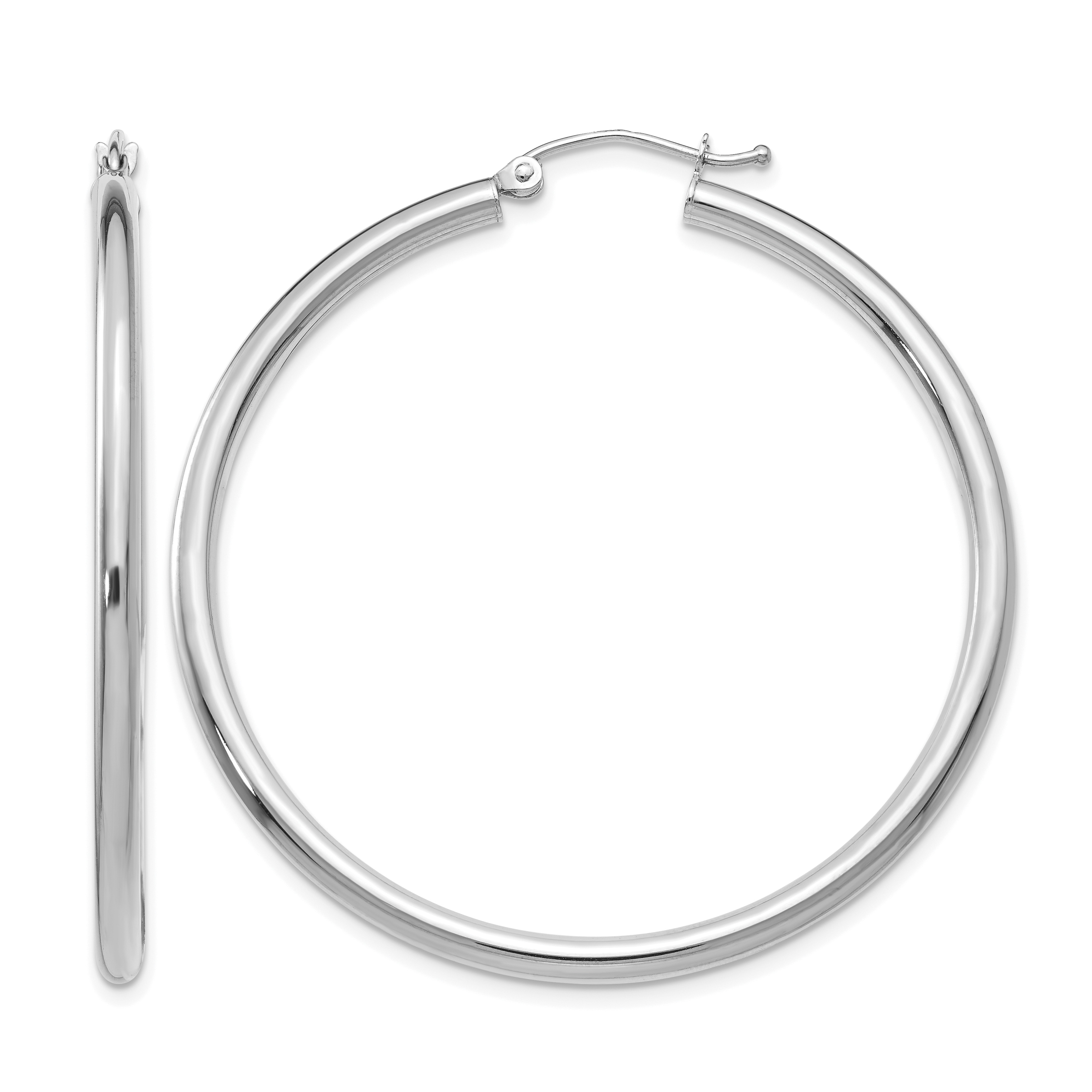 14K White Gold Polished 2.5mm Tube Hoop Earrings (T845)