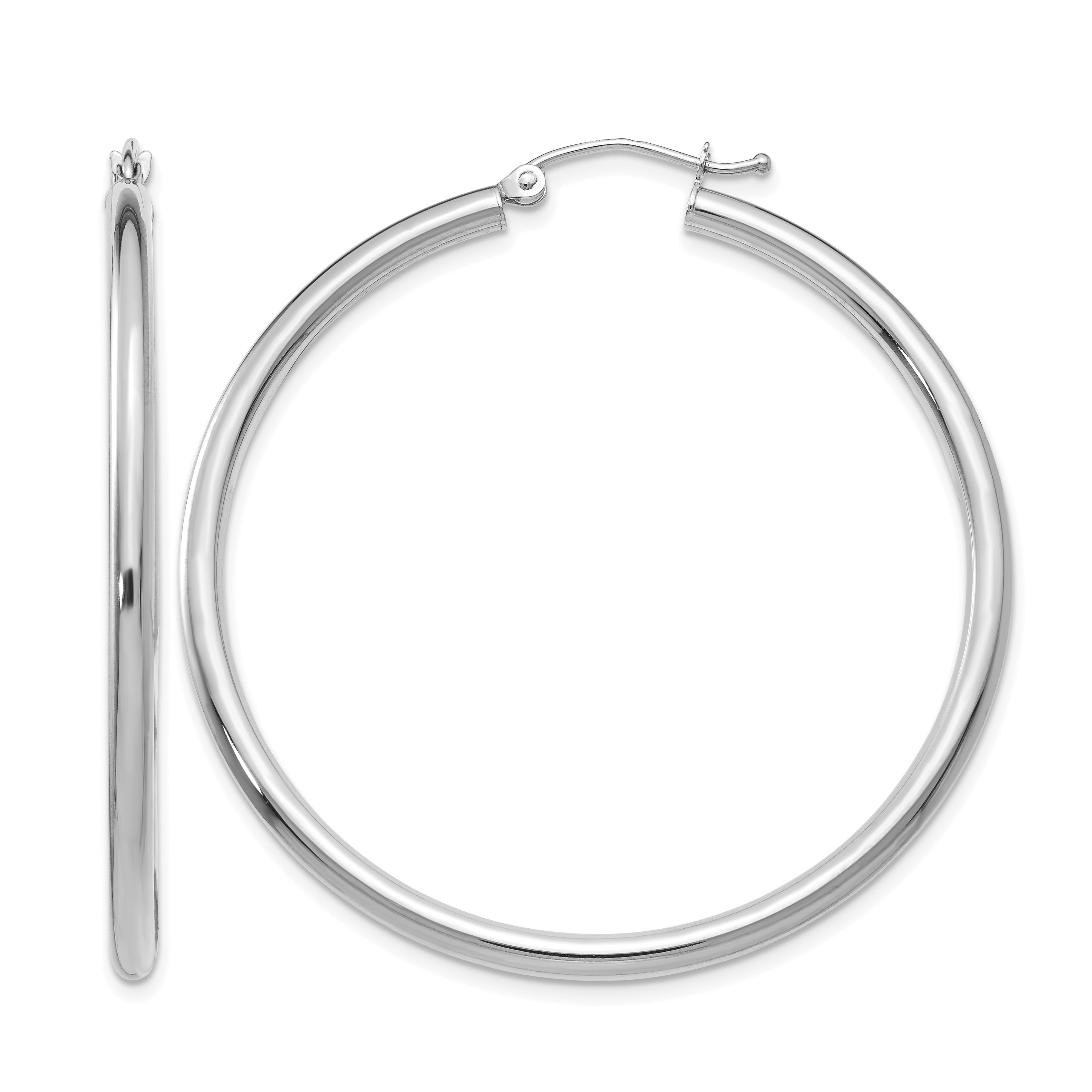 14K White Gold Polished 2.5mm Lightweight Tube Hoop Earrings (T845L)