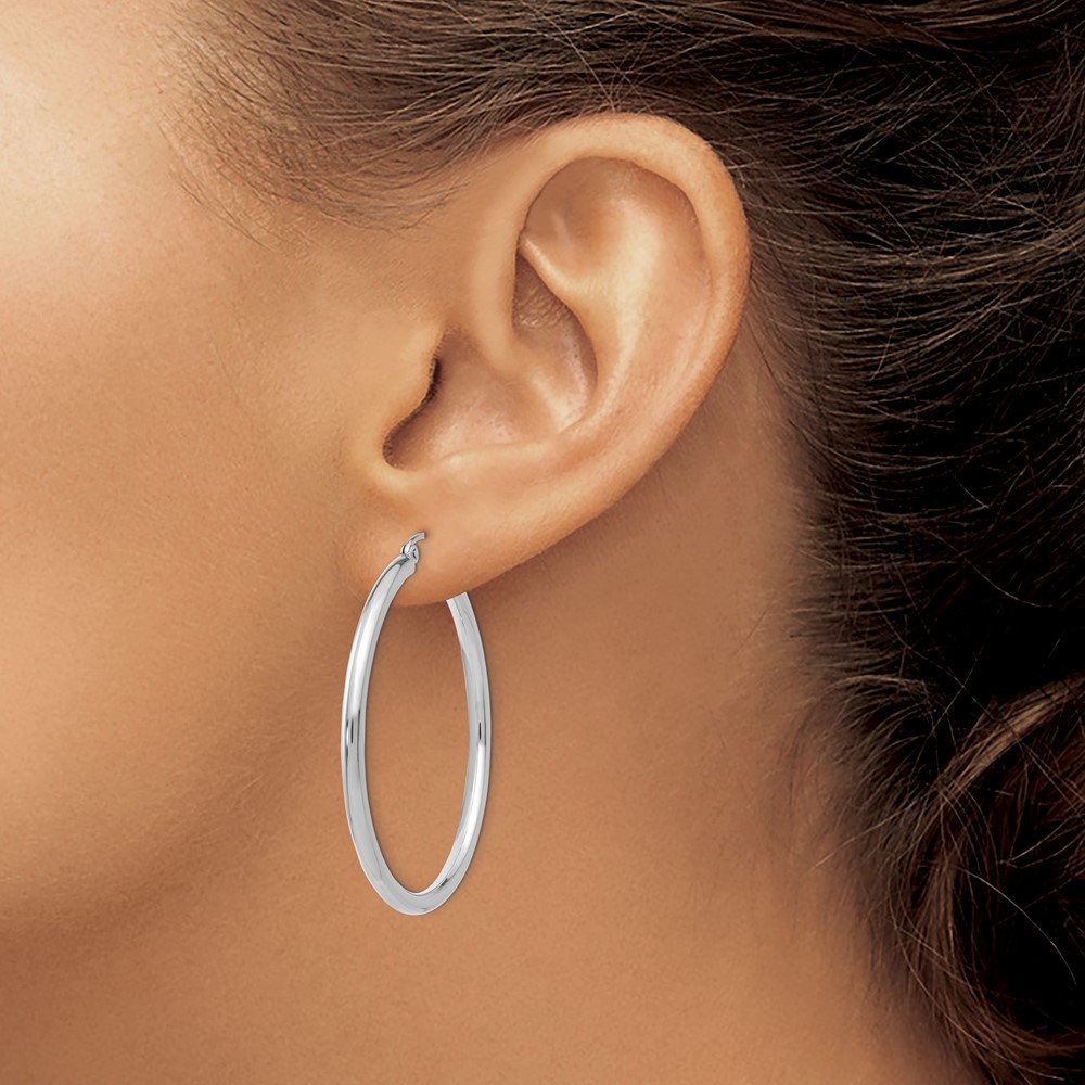 14K White Gold Polished 2.5mm Tube Hoop Earrings (T846)