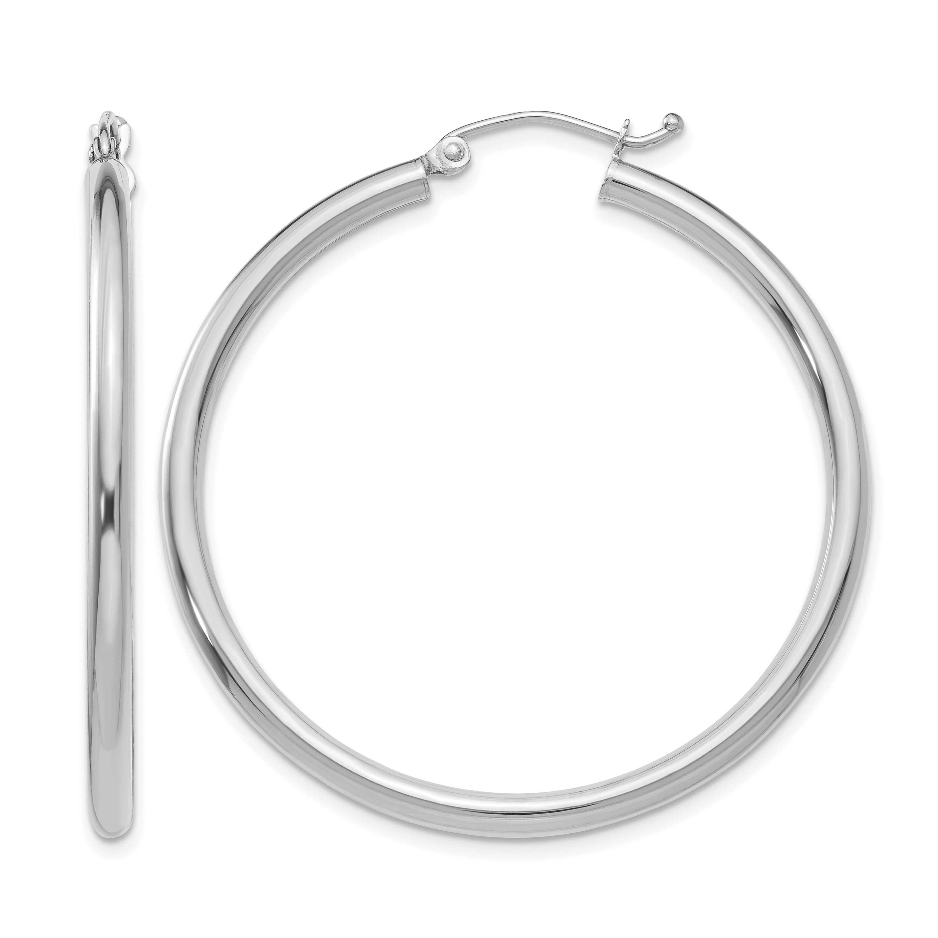 14K White Gold Polished 2.5mm Tube Hoop Earrings (T846)