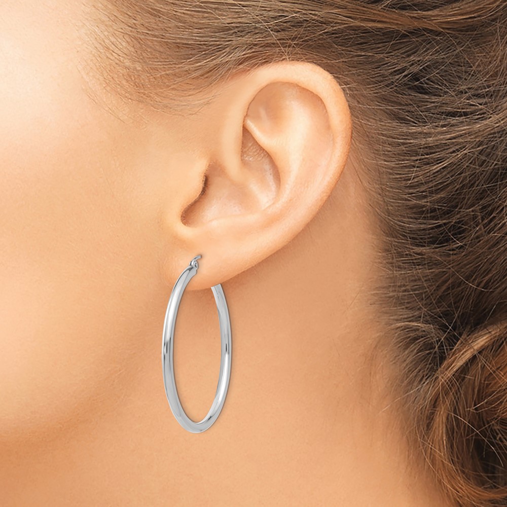 14K White Gold Polished 2.5mm Lightweight Tube Hoop Earrings (T846L)