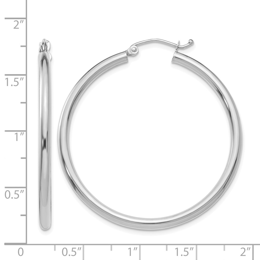 14K White Gold Polished 2.5mm Lightweight Tube Hoop Earrings (T846L)