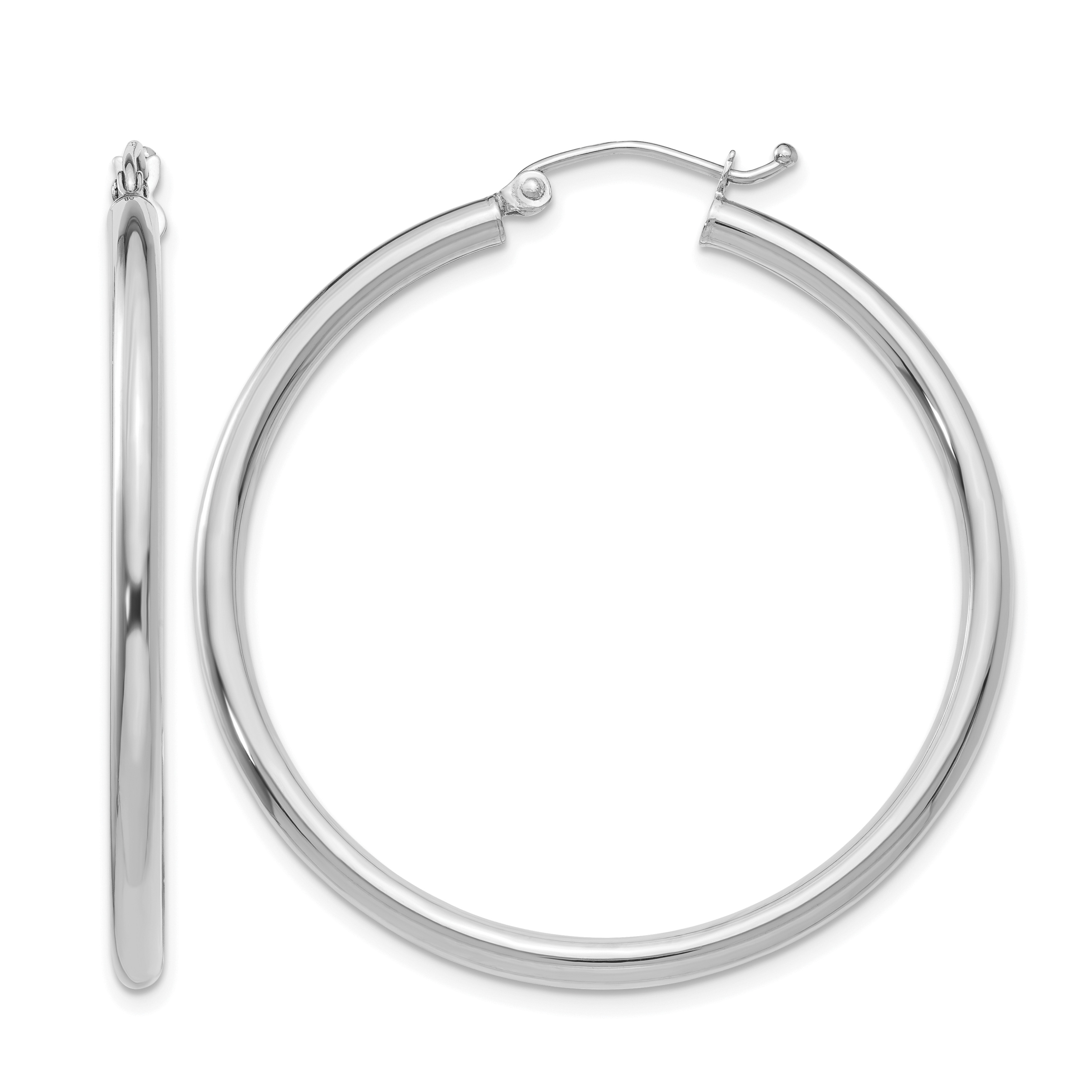 14K White Gold Polished 2.5mm Lightweight Tube Hoop Earrings (T846L)
