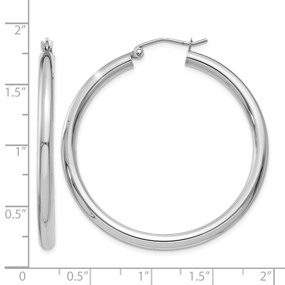 14K White Gold Polished 3mm Tube Hoop Earrings (T847)