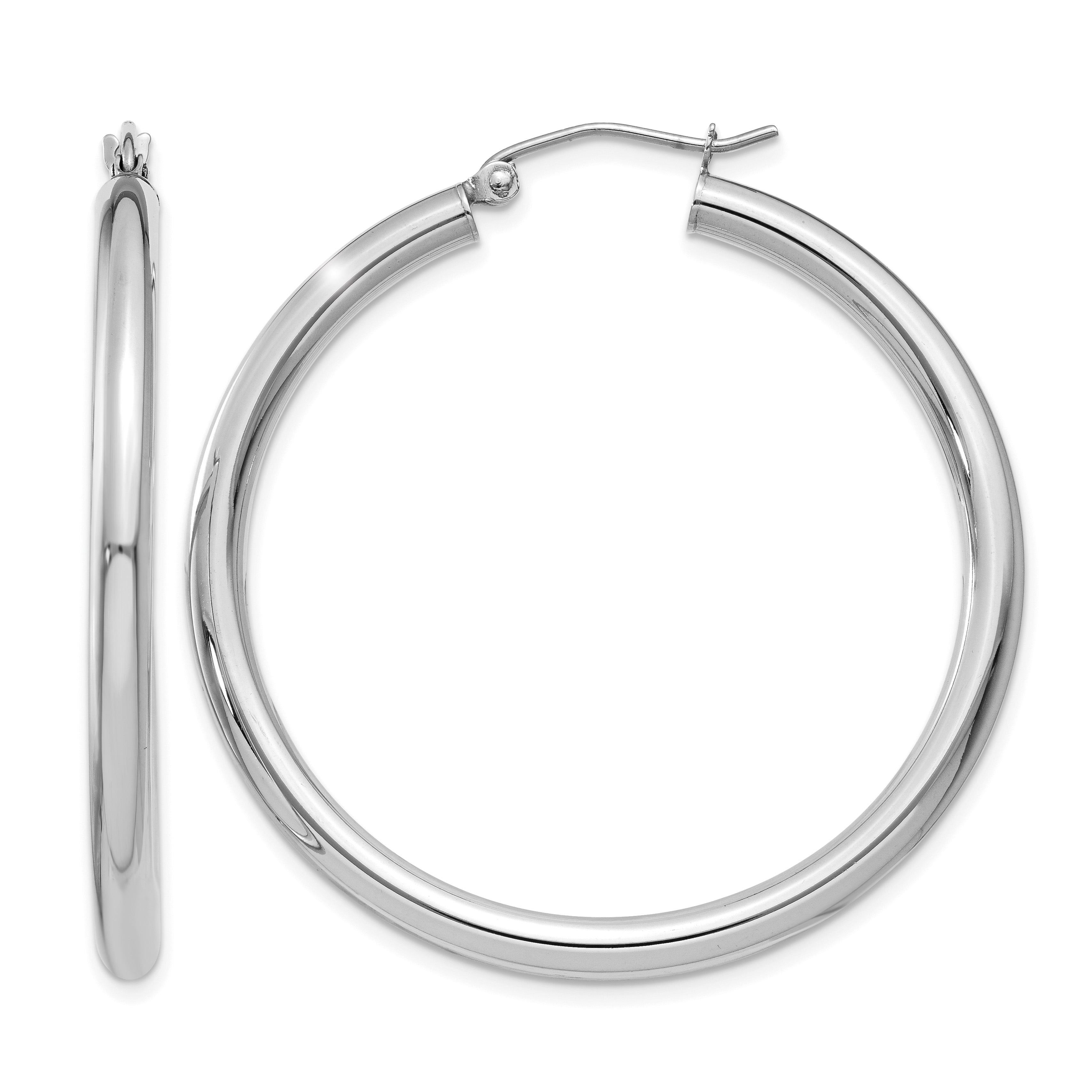 14K White Gold Polished 3mm Tube Hoop Earrings (T847)