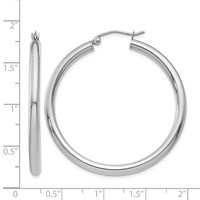 14K White Gold 3x 40mm Polished Lightweight Tube Hoop Earrings view 4