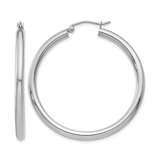14K White Gold 3x 40mm Polished Lightweight Tube Hoop Earrings
