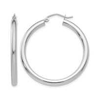 14K White Gold 3x 35mm Polished Lightweight Tube Hoop Earrings view 1