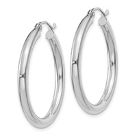 14K White Gold 3x 30mm Polished Tube Hoop Earrings view 2