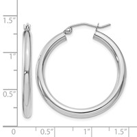 14K White Gold 3x 30mm Polished Tube Hoop Earrings view 4