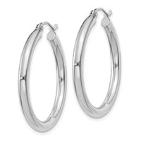14K White Gold 3x 30mm Polished Lightweight Tube Hoop Earrings view 2