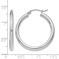 14K White Gold 3x 30mm Polished Lightweight Tube Hoop Earrings view 4