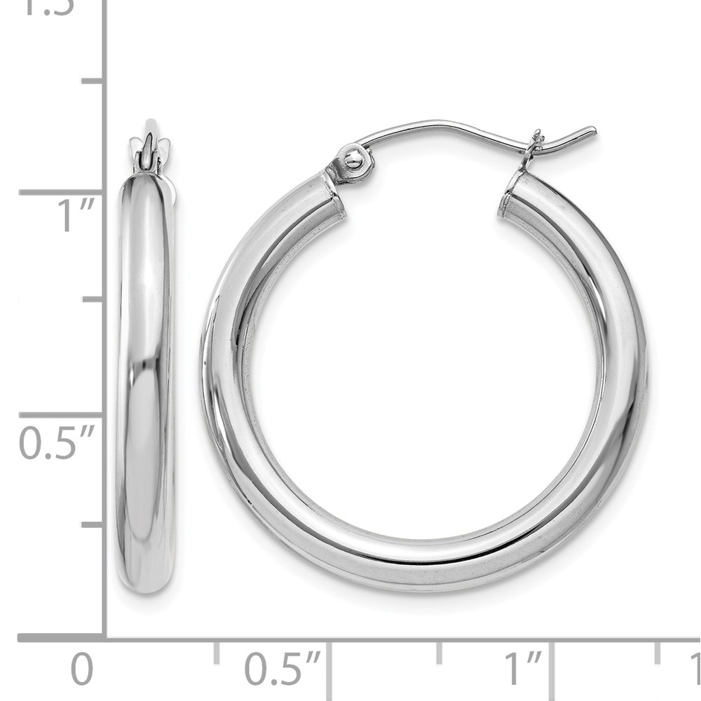 14K White Gold Polished 3mm Tube Hoop Earrings (T850)
