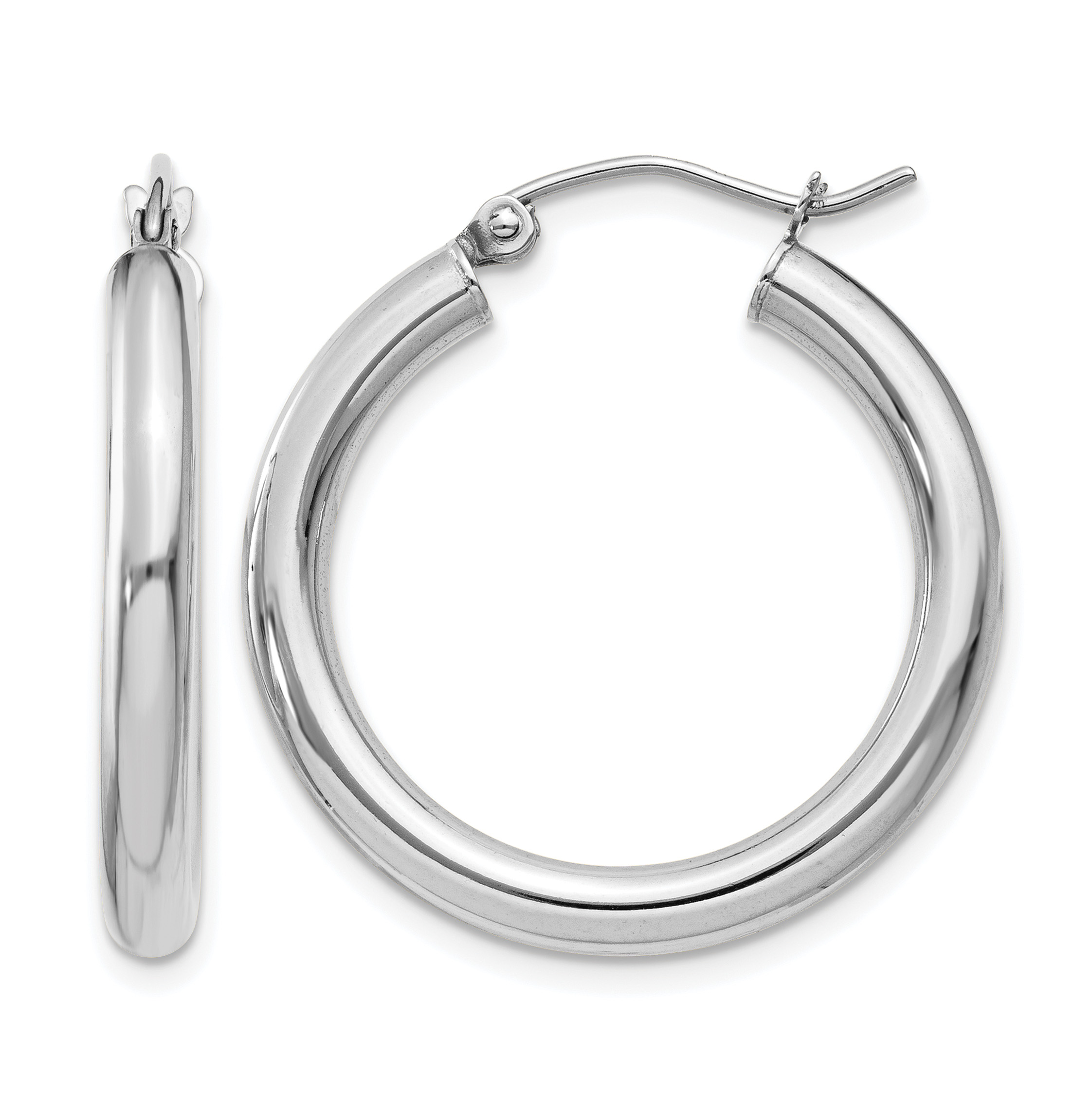 14K White Gold Polished 3mm Tube Hoop Earrings (T850)