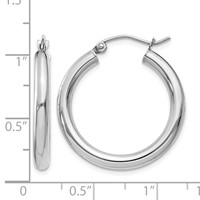 14K White Gold 3x 25mm Polished Lightweight Tube Hoop Earrings view 4