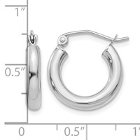14K White Gold 3x 16mm Polished Tube Hoop Earrings view 4