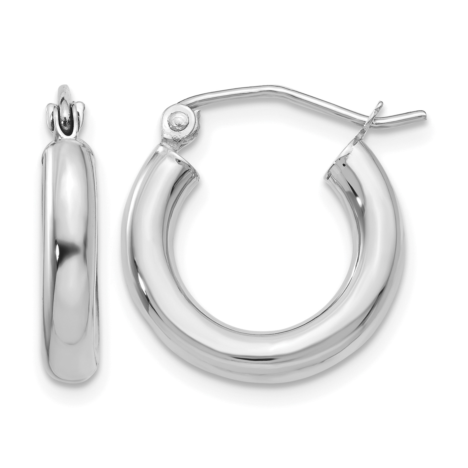 14K White Gold Polished 3mm Tube Hoop Earrings (T851)