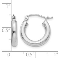 14K White Gold 3x 16mm Polished Lightweight Tube Hoop Earrings view 4