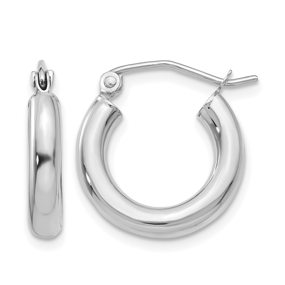 14K White Gold 3x 16mm Polished Lightweight Tube Hoop Earrings