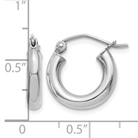 14K White Gold 3x 14mm Polished Tube Hoop Earrings view 4