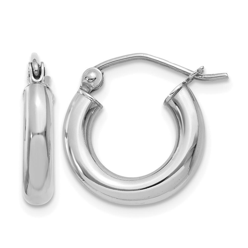 14K White Gold Polished 3mm Tube Hoop Earrings (T852)