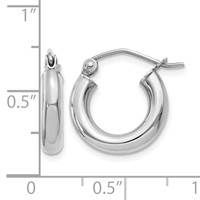 14K White Gold 3x 14mm Polished Lightweight Tube Hoop Earrings view 4