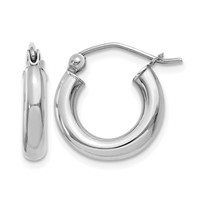 14K White Gold 3x 14mm Polished Lightweight Tube Hoop Earrings view 1
