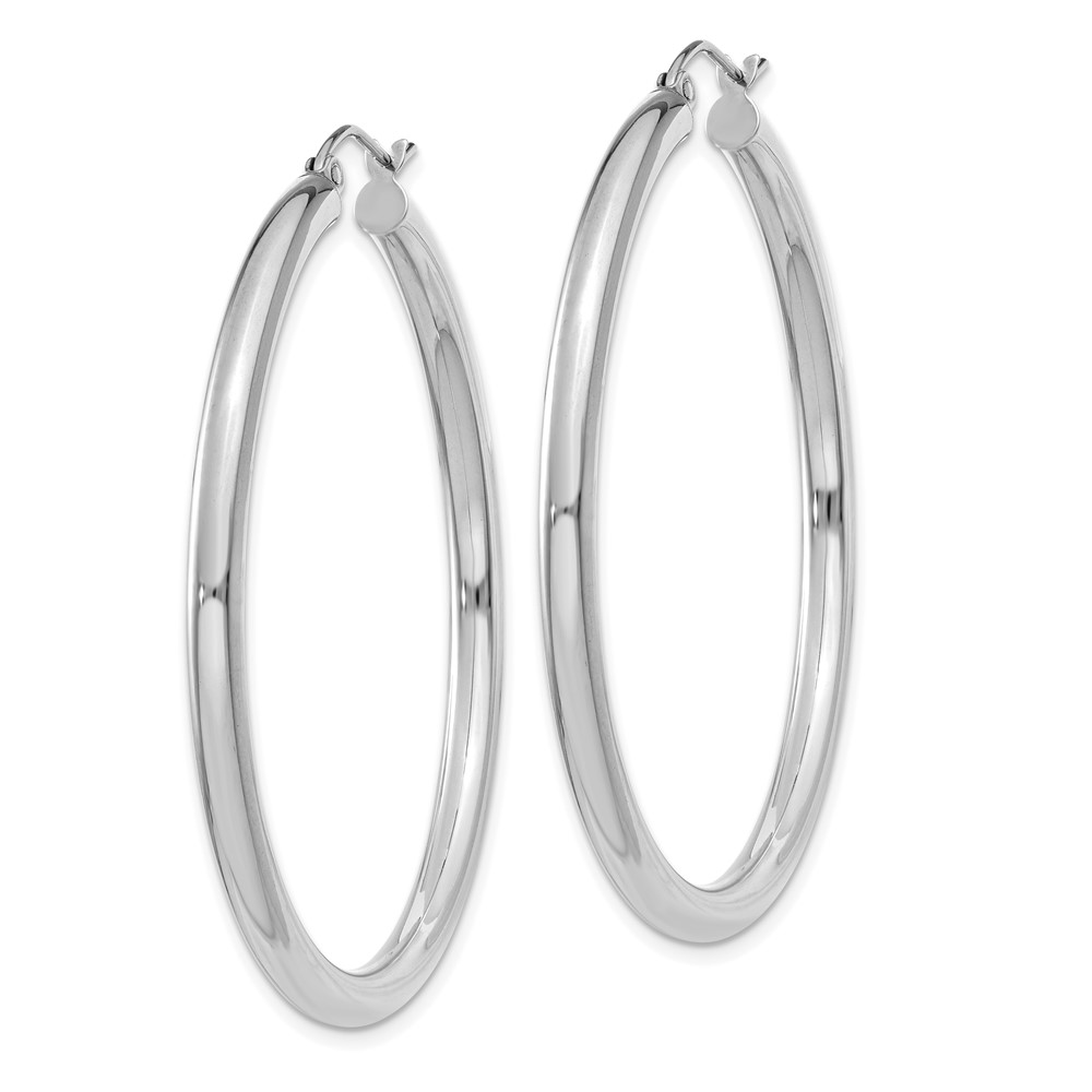 14K White Gold Polished 3mm Tube Hoop Earrings (T853)