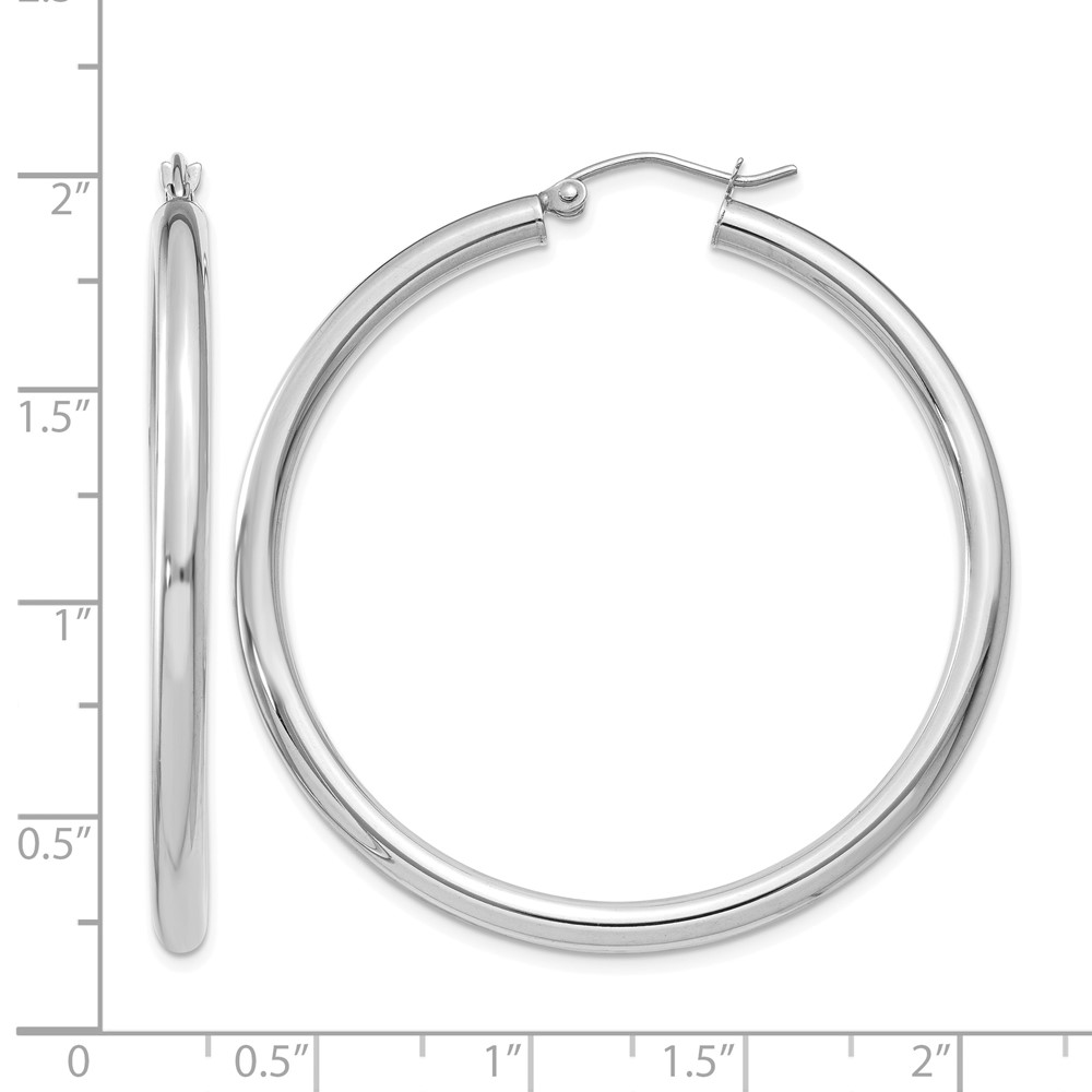 14K White Gold Polished 3mm Tube Hoop Earrings (T853)