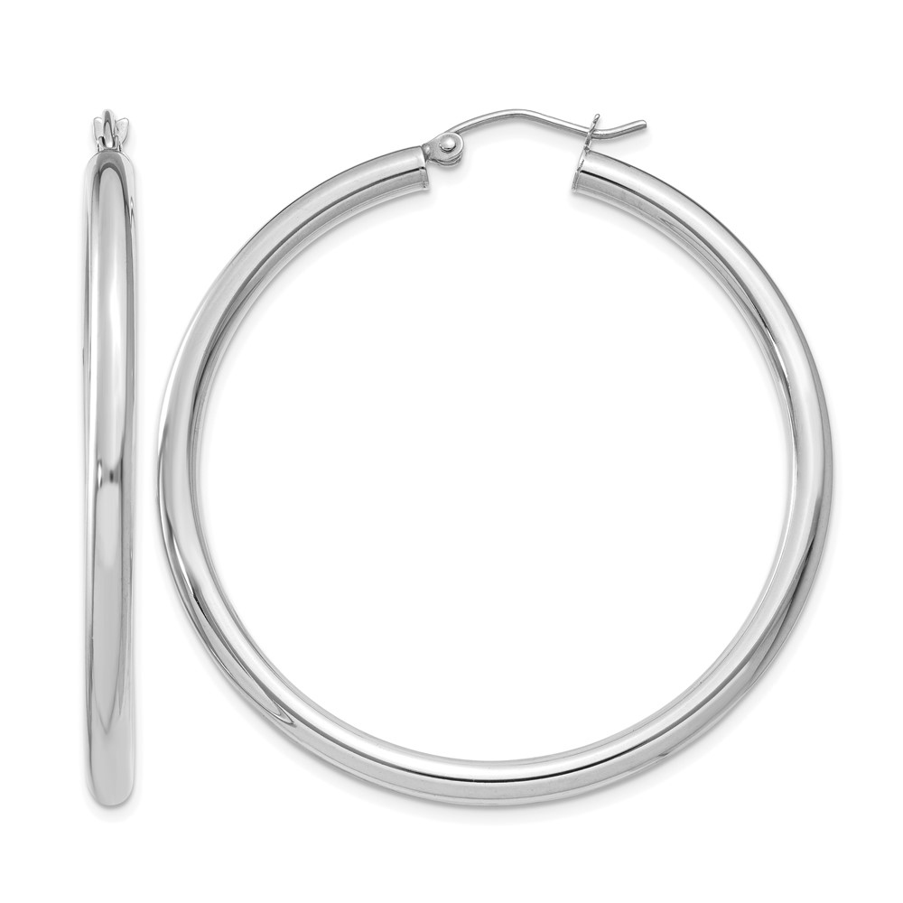 14K White Gold Polished 3mm Tube Hoop Earrings (T853)