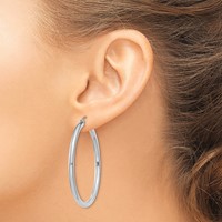 14K White Gold 3x 45mm Polished Lightweight Tube Hoop Earrings view 3