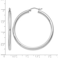 14K White Gold 3x 45mm Polished Lightweight Tube Hoop Earrings view 4