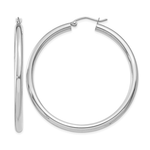 14K White Gold 3x 45mm Polished Lightweight Tube Hoop Earrings