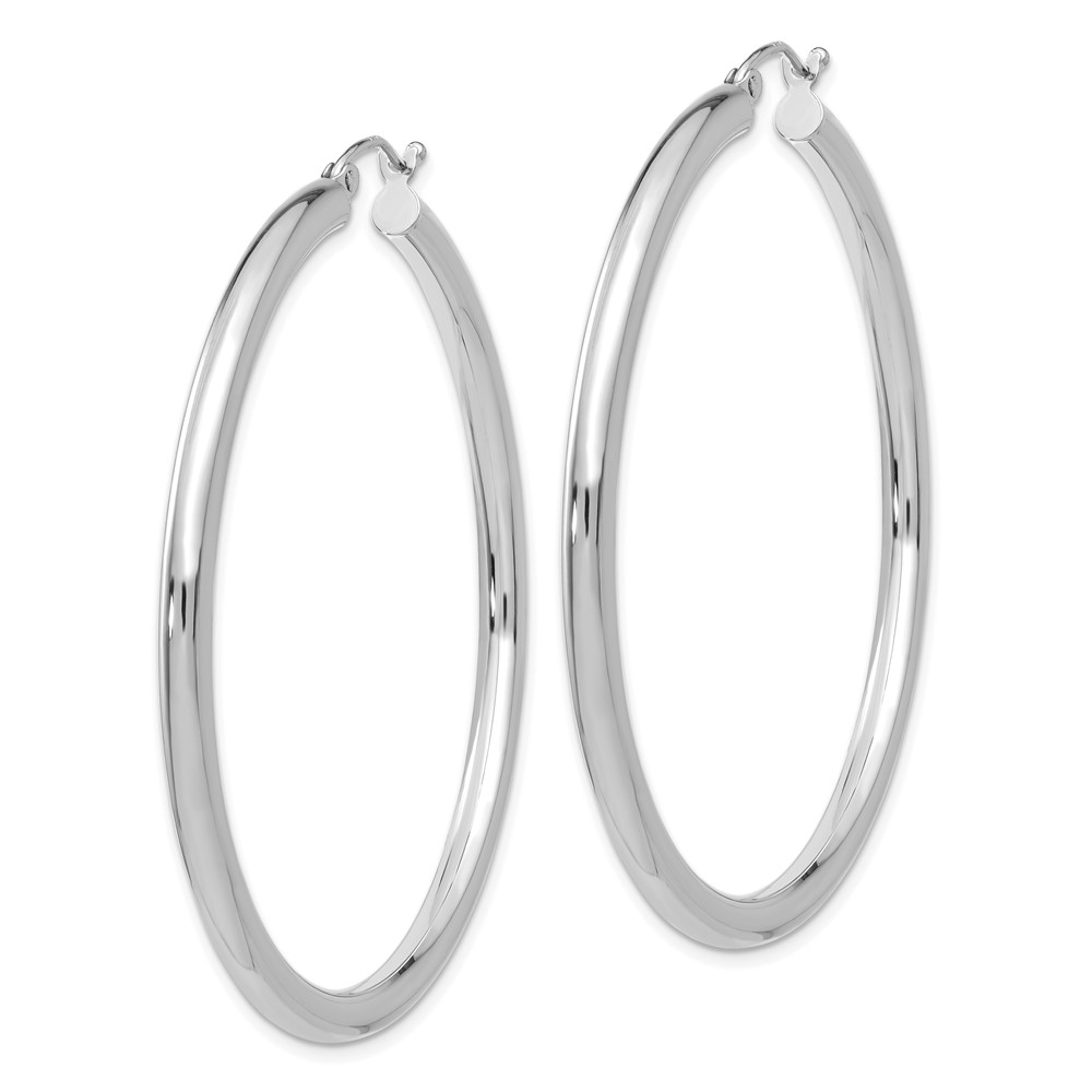 14K White Gold Polished 3mm Tube Hoop Earrings (T854)