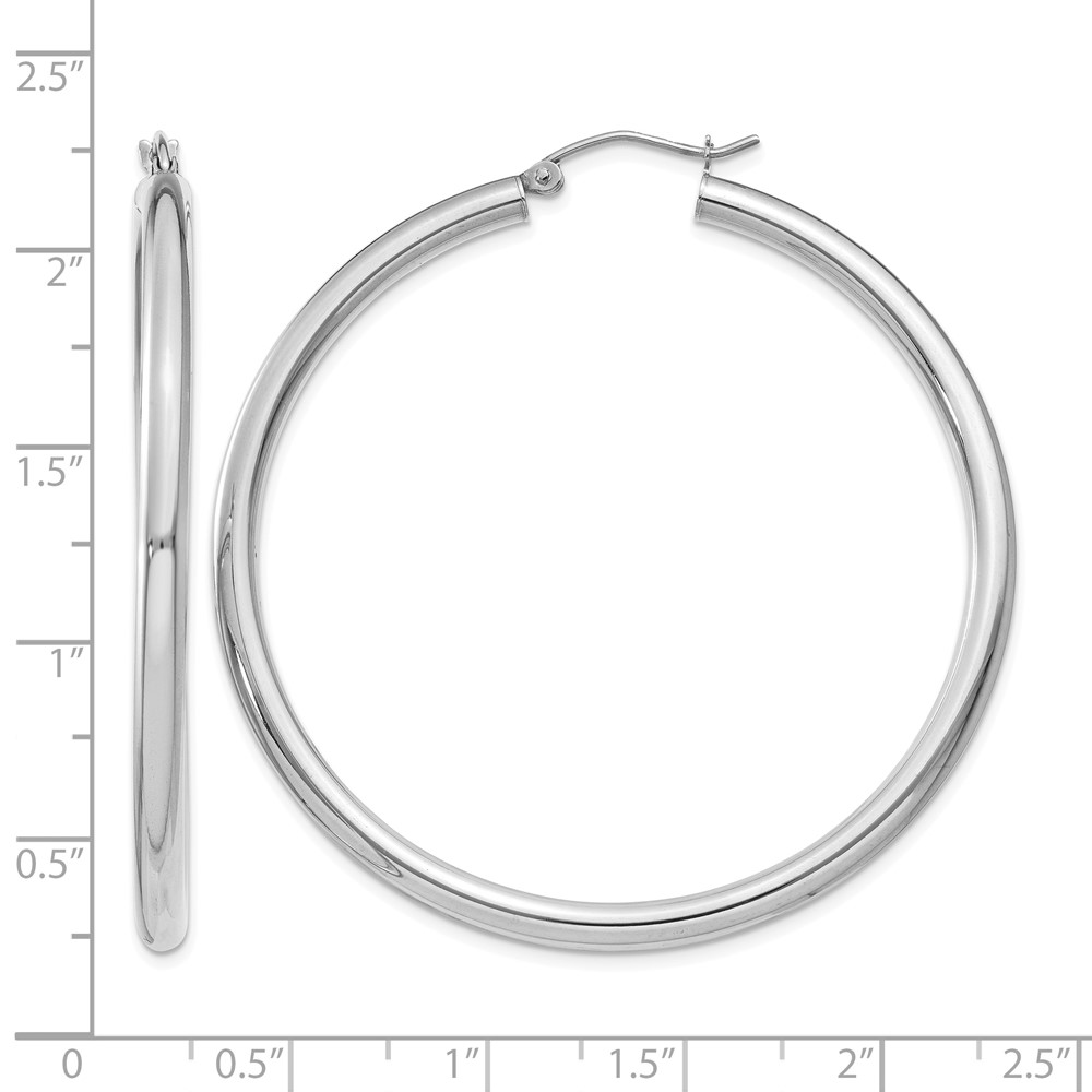 14K White Gold Polished 3mm Tube Hoop Earrings (T854)