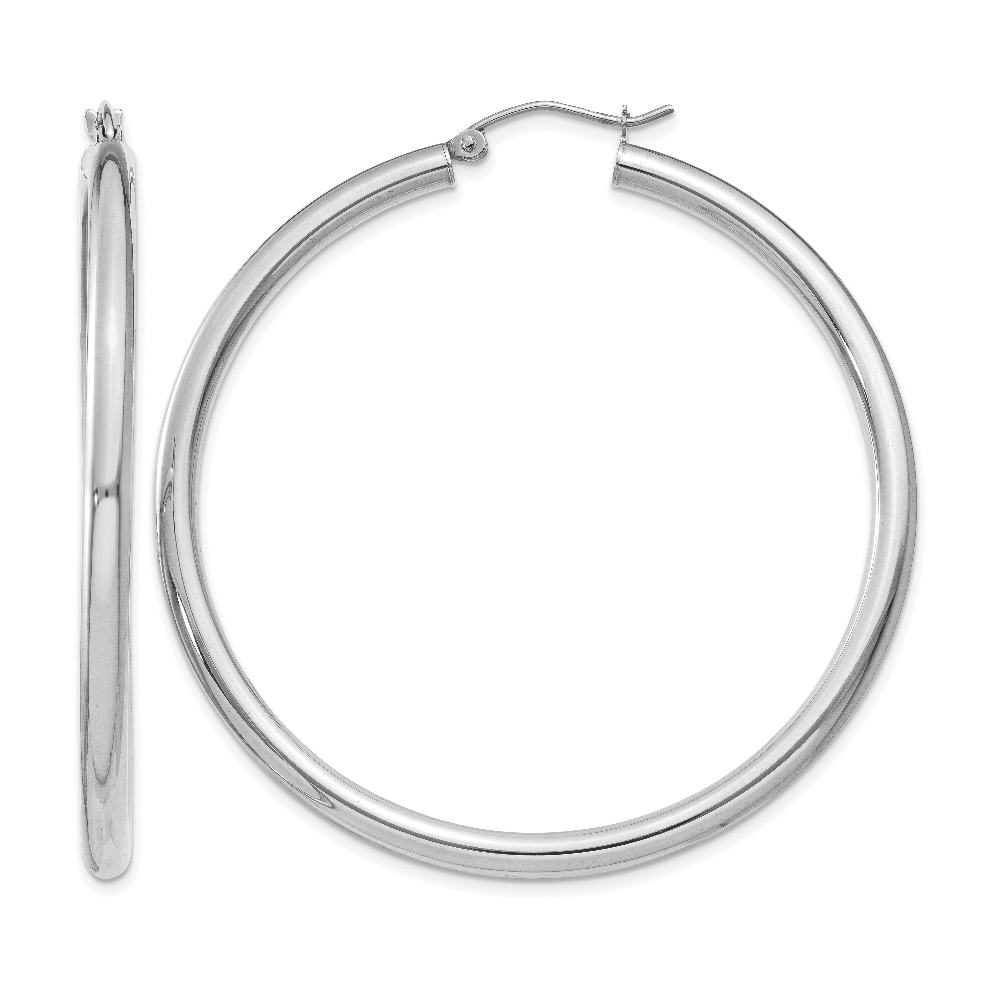 14K White Gold Polished 3mm Tube Hoop Earrings (T854)