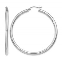 14K White Gold 3x 50mm Polished Tube Hoop Earrings view 1