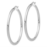14K White Gold 3x 50mm Polished Lightweight Tube Hoop Earrings view 2