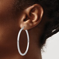14K White Gold 3x 50mm Polished Lightweight Tube Hoop Earrings view 3